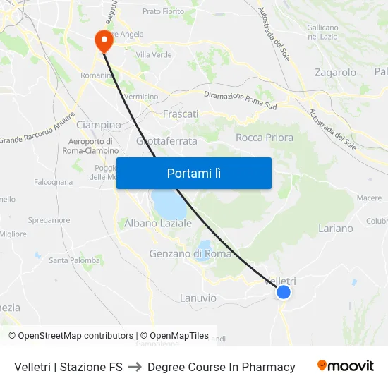 Velletri | Stazione FS to Degree Course In Pharmacy map