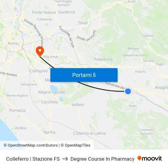 Colleferro | Stazione FS to Degree Course In Pharmacy map