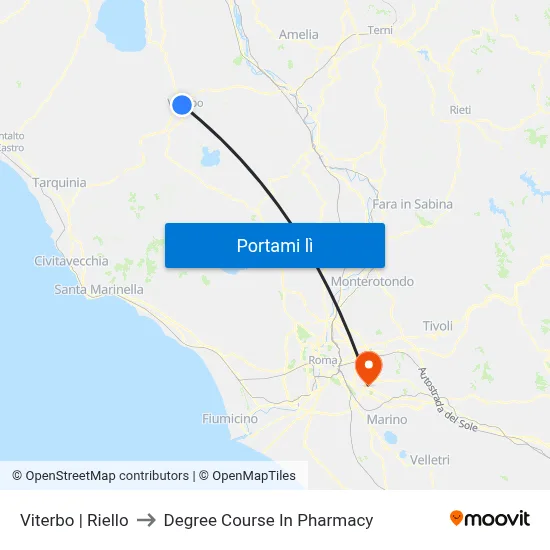 Viterbo | Riello to Degree Course In Pharmacy map