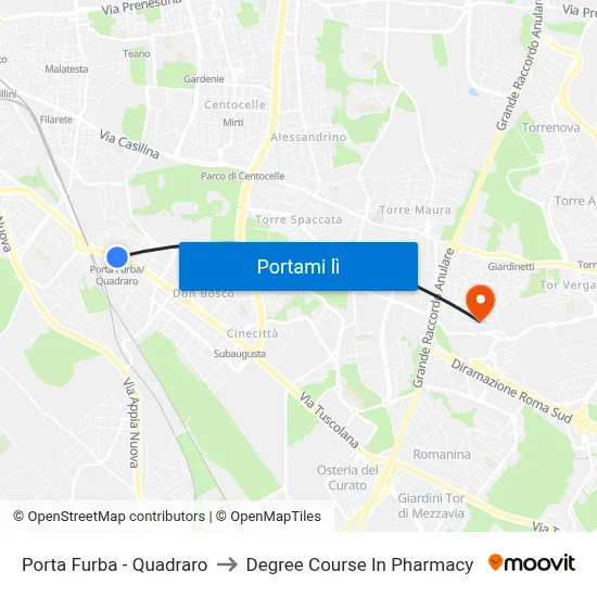 Porta Furba  - Quadraro to Degree Course In Pharmacy map