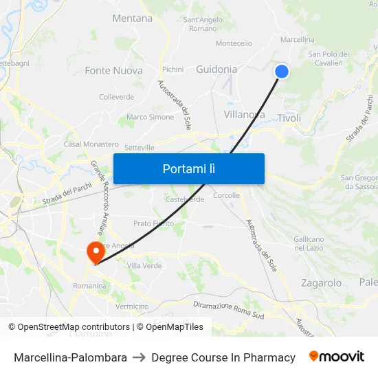 Marcellina-Palombara to Degree Course In Pharmacy map