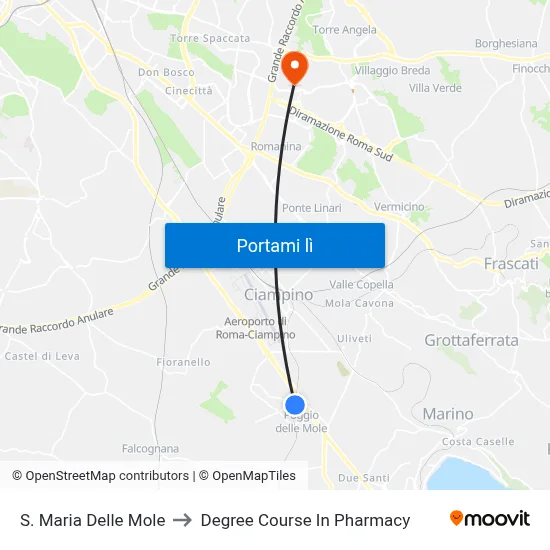 S. Maria Delle Mole to Degree Course In Pharmacy map
