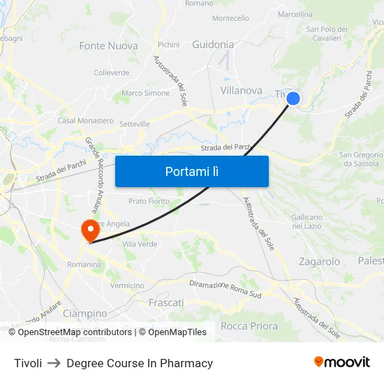 Tivoli to Degree Course In Pharmacy map
