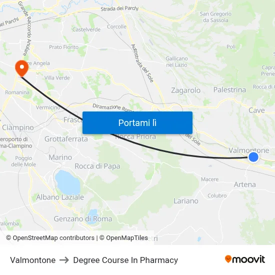 Valmontone to Degree Course In Pharmacy map