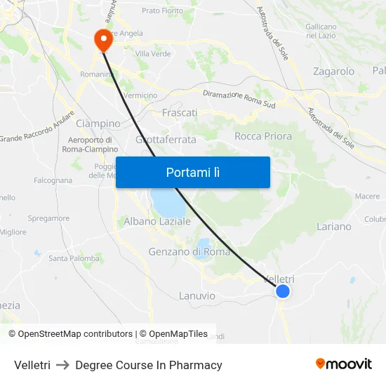 Velletri to Degree Course In Pharmacy map