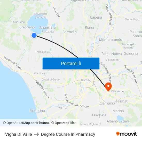 Vigna Di Valle to Degree Course In Pharmacy map