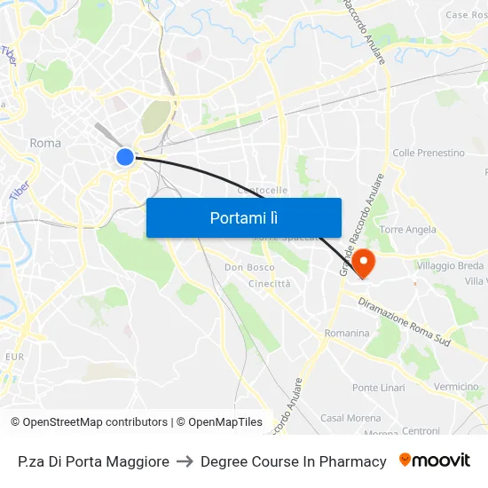 P.za Di Porta Maggiore to Degree Course In Pharmacy map