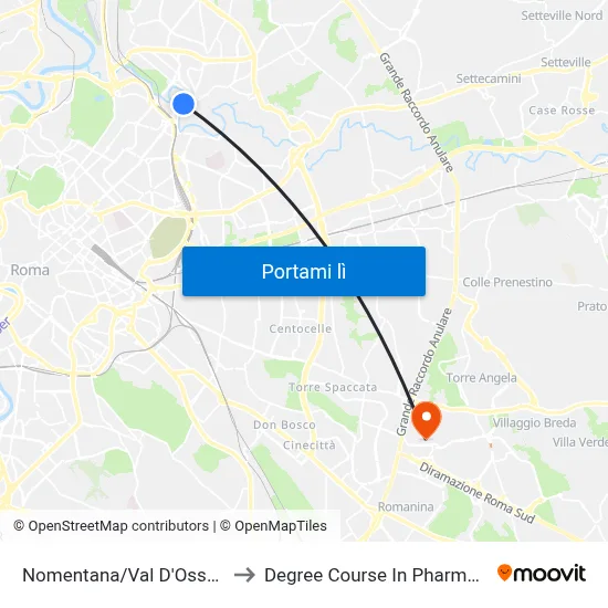 Nomentana/Val D'Ossola to Degree Course In Pharmacy map