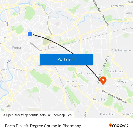 Porta Pia to Degree Course In Pharmacy map