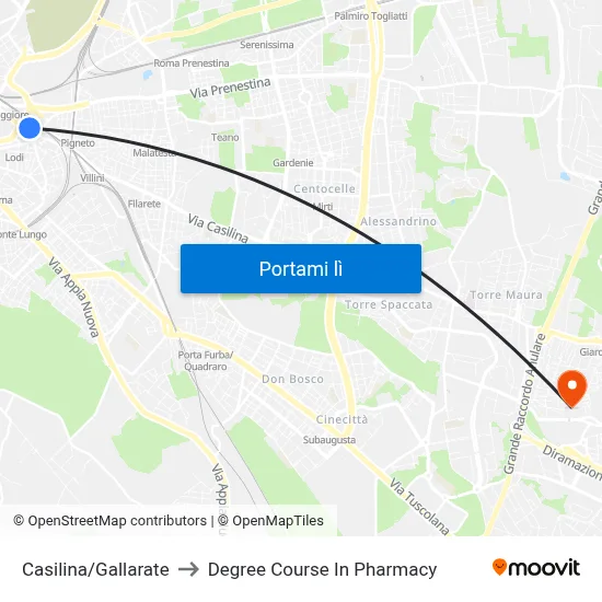 Casilina/Gallarate to Degree Course In Pharmacy map