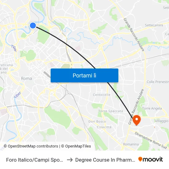 Foro Italico/Campi Sportivi to Degree Course In Pharmacy map