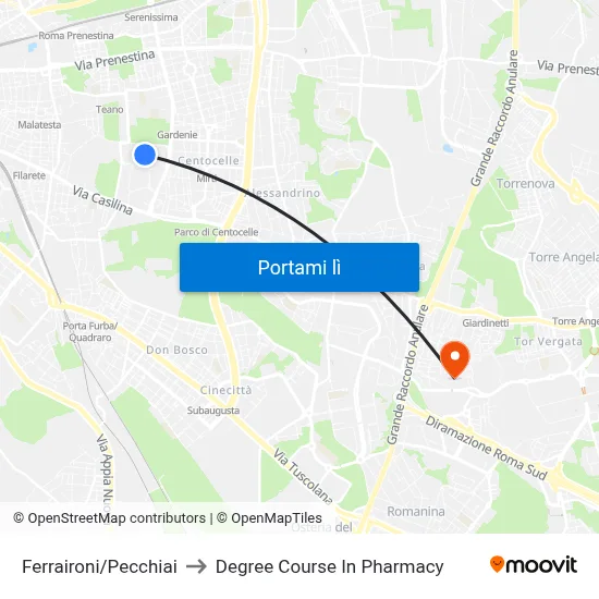 Ferraironi/Pecchiai to Degree Course In Pharmacy map