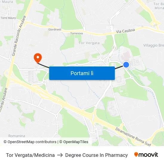 Tor Vergata/Medicina to Degree Course In Pharmacy map