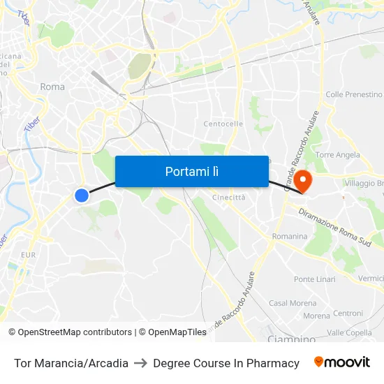 Tor Marancia/Arcadia to Degree Course In Pharmacy map