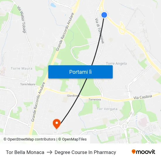 Tor Bella Monaca to Degree Course In Pharmacy map