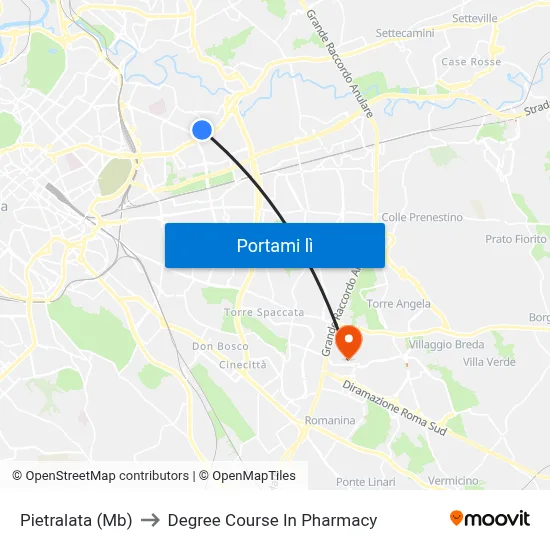 Pietralata (Mb) to Degree Course In Pharmacy map
