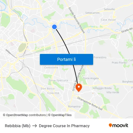 Rebibbia (Mb) to Degree Course In Pharmacy map