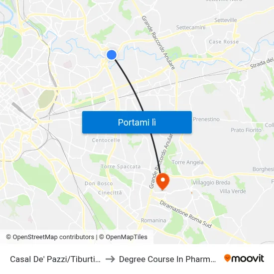 Casal De' Pazzi/Tiburtina to Degree Course In Pharmacy map