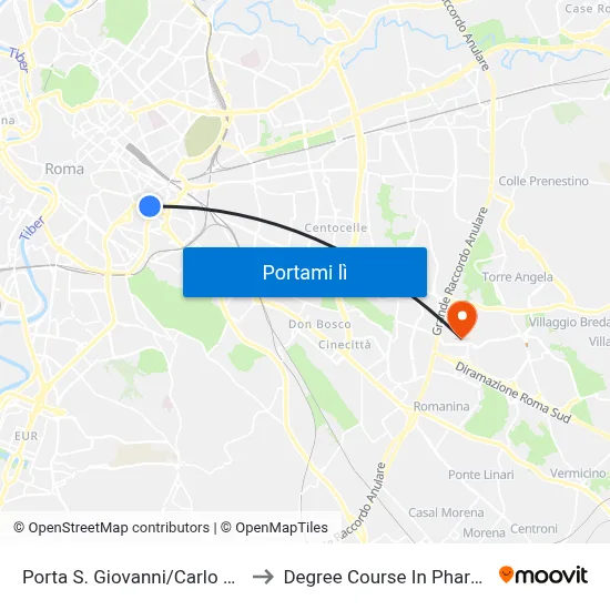 Porta S. Giovanni/Carlo Felice to Degree Course In Pharmacy map