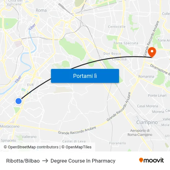 Ribotta/Bilbao to Degree Course In Pharmacy map
