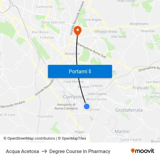 Acqua Acetosa to Degree Course In Pharmacy map