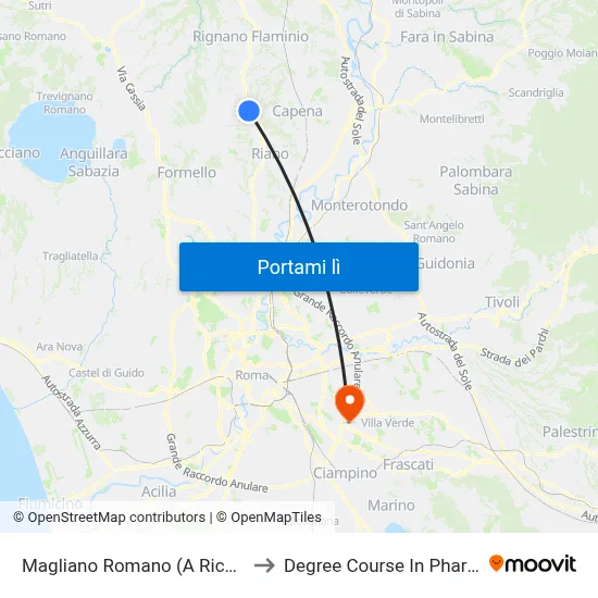 Magliano Romano (A Richiesta) to Degree Course In Pharmacy map