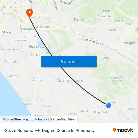 Sezze Romano to Degree Course In Pharmacy map