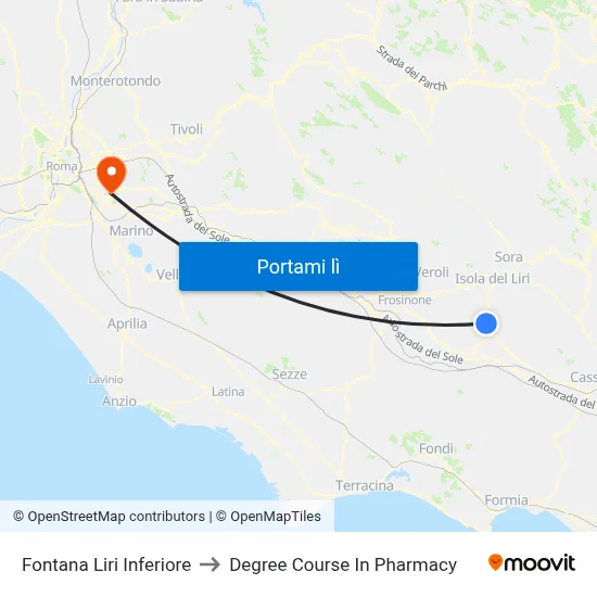 Fontana Liri Inferiore to Degree Course In Pharmacy map