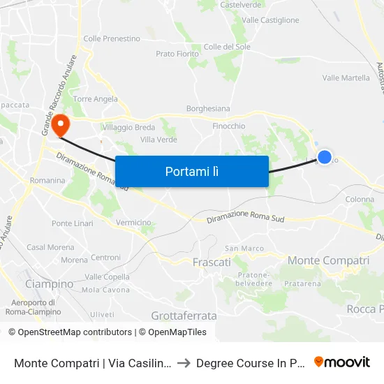 Monte Compatri | Via Casilina Laghetto to Degree Course In Pharmacy map