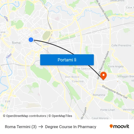 Roma Termini (3) to Degree Course In Pharmacy map