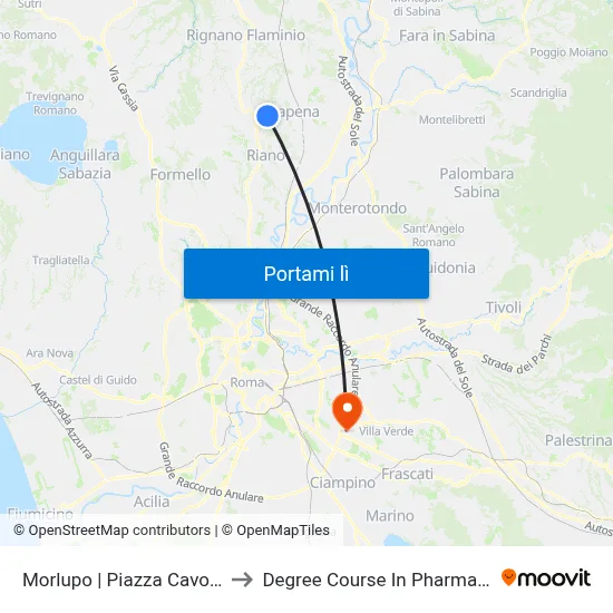 Morlupo | Piazza Cavour to Degree Course In Pharmacy map