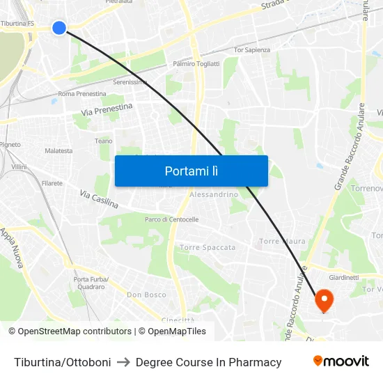 Tiburtina/Ottoboni to Degree Course In Pharmacy map