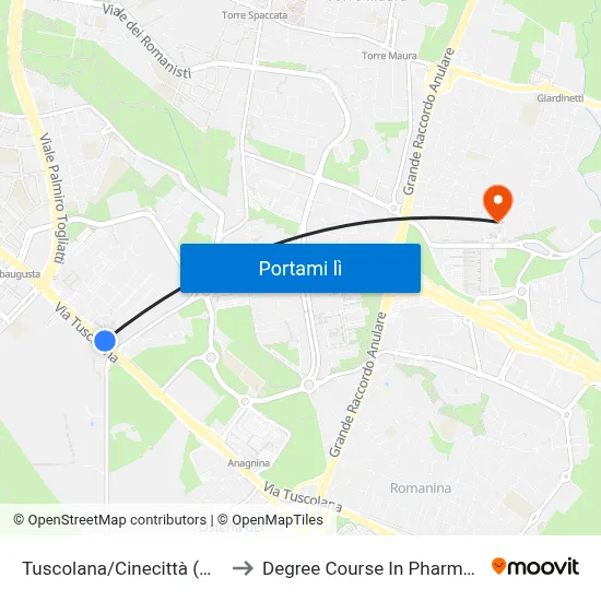 Tuscolana/Cinecittà (Ma) to Degree Course In Pharmacy map