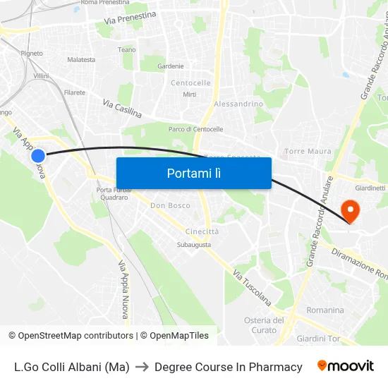 L.Go Colli Albani (Ma) to Degree Course In Pharmacy map