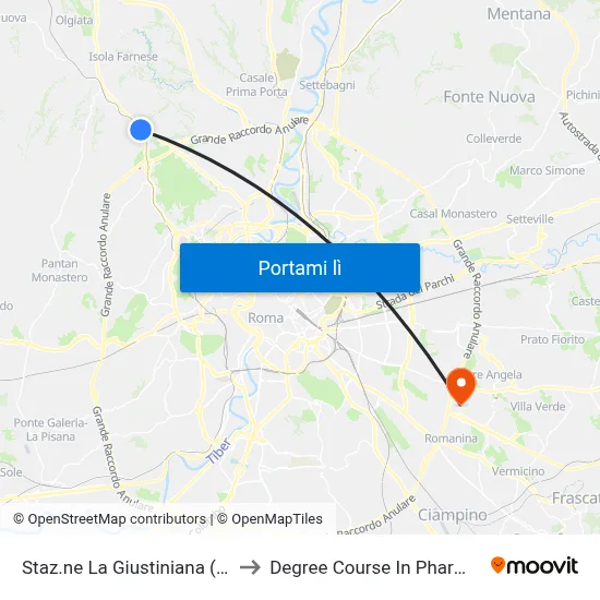 Staz.ne La Giustiniana (Fl3) to Degree Course In Pharmacy map