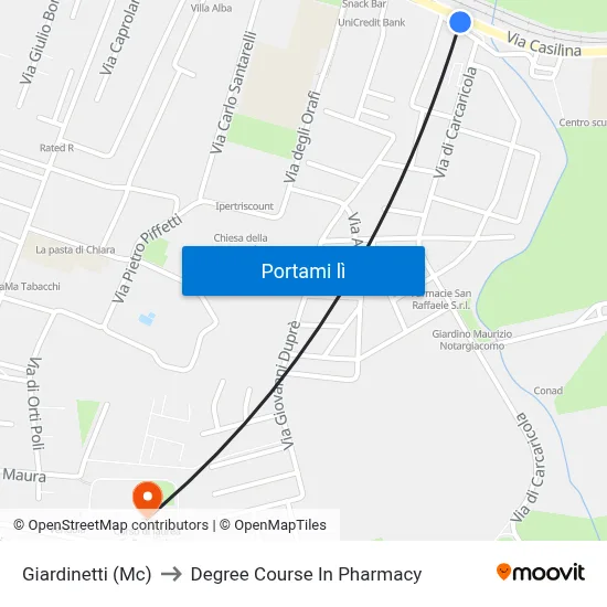 Giardinetti (Mc) to Degree Course In Pharmacy map