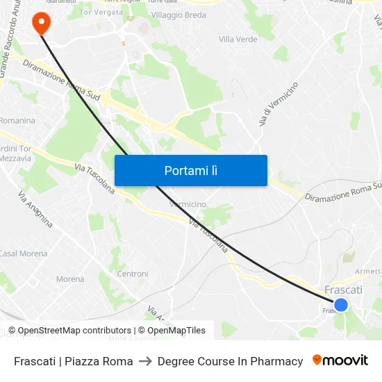 Frascati | Piazza Roma to Degree Course In Pharmacy map