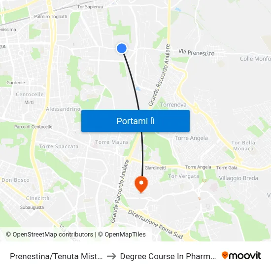 Prenestina/Tenuta Mistica to Degree Course In Pharmacy map