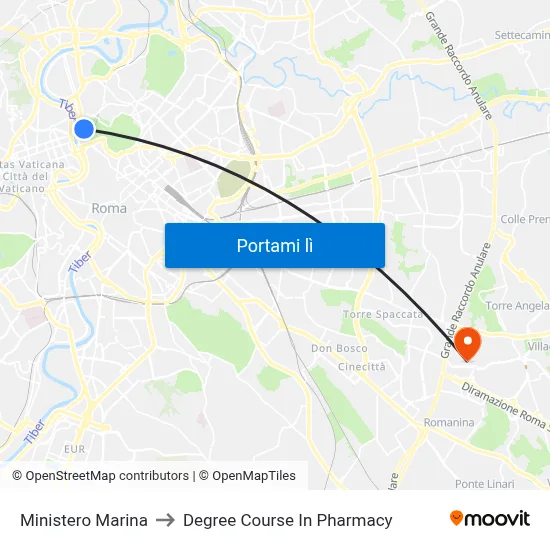 Ministero Marina to Degree Course In Pharmacy map