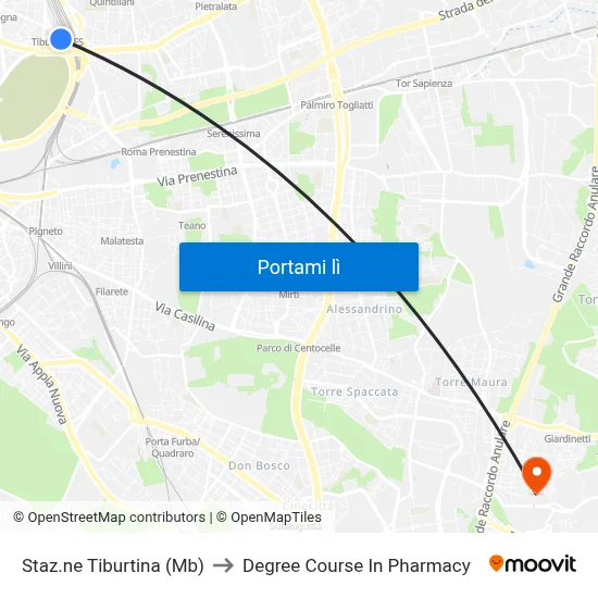 Staz.ne Tiburtina (Mb) to Degree Course In Pharmacy map