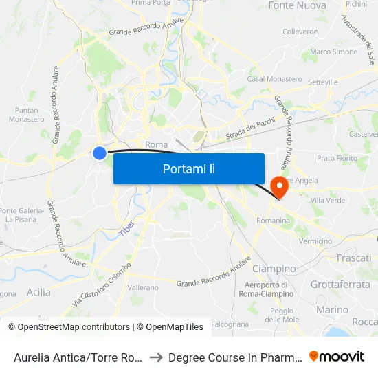 Aurelia Antica/Torre Rossa to Degree Course In Pharmacy map