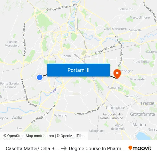 Casetta Mattei/Della Bitta to Degree Course In Pharmacy map