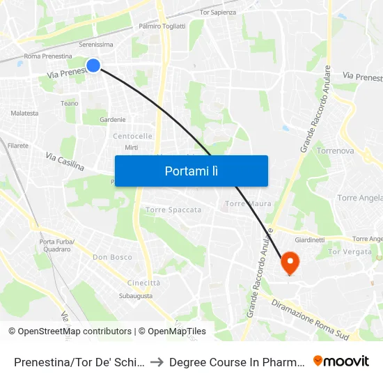 Prenestina/Tor De' Schiavi to Degree Course In Pharmacy map