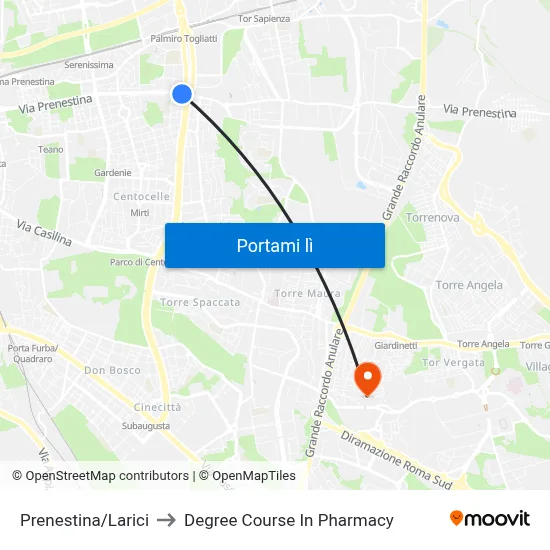Prenestina/Larici to Degree Course In Pharmacy map