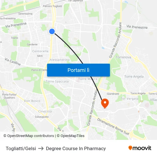 Togliatti/Gelsi to Degree Course In Pharmacy map