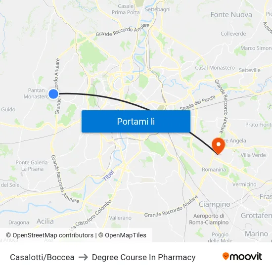 Casalotti/Boccea to Degree Course In Pharmacy map