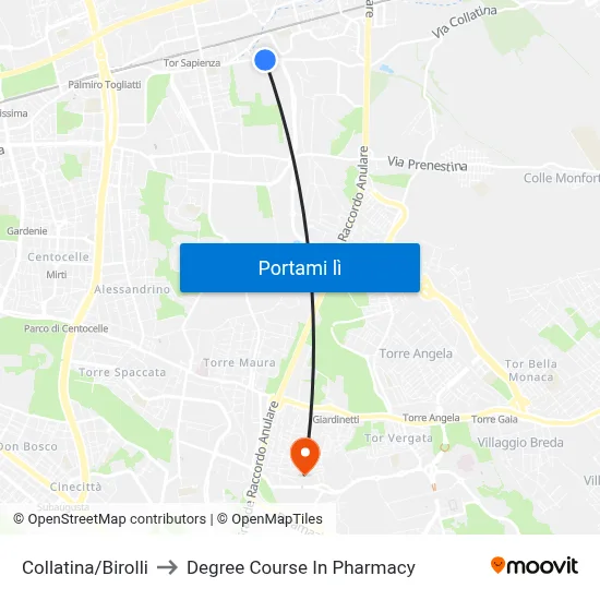 Collatina/Birolli to Degree Course In Pharmacy map