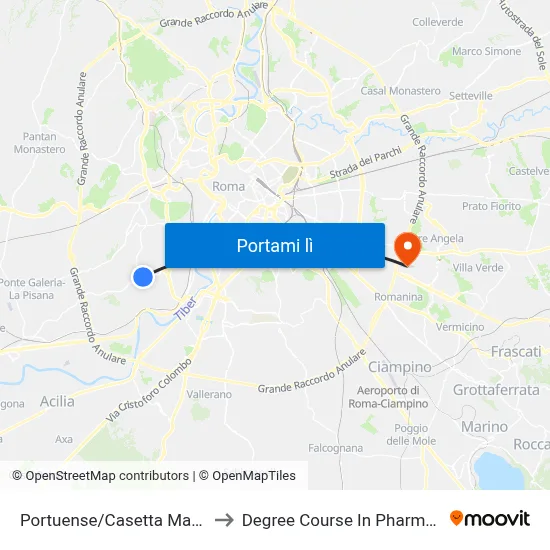 Portuense/Casetta Mattei to Degree Course In Pharmacy map