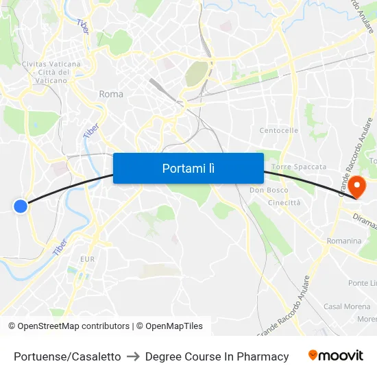 Portuense/Casaletto to Degree Course In Pharmacy map