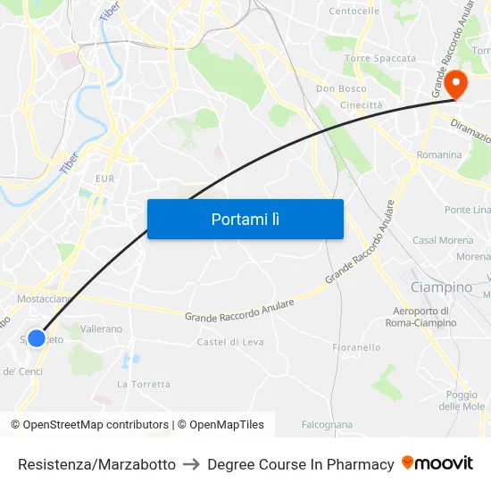 Resistenza/Marzabotto to Degree Course In Pharmacy map